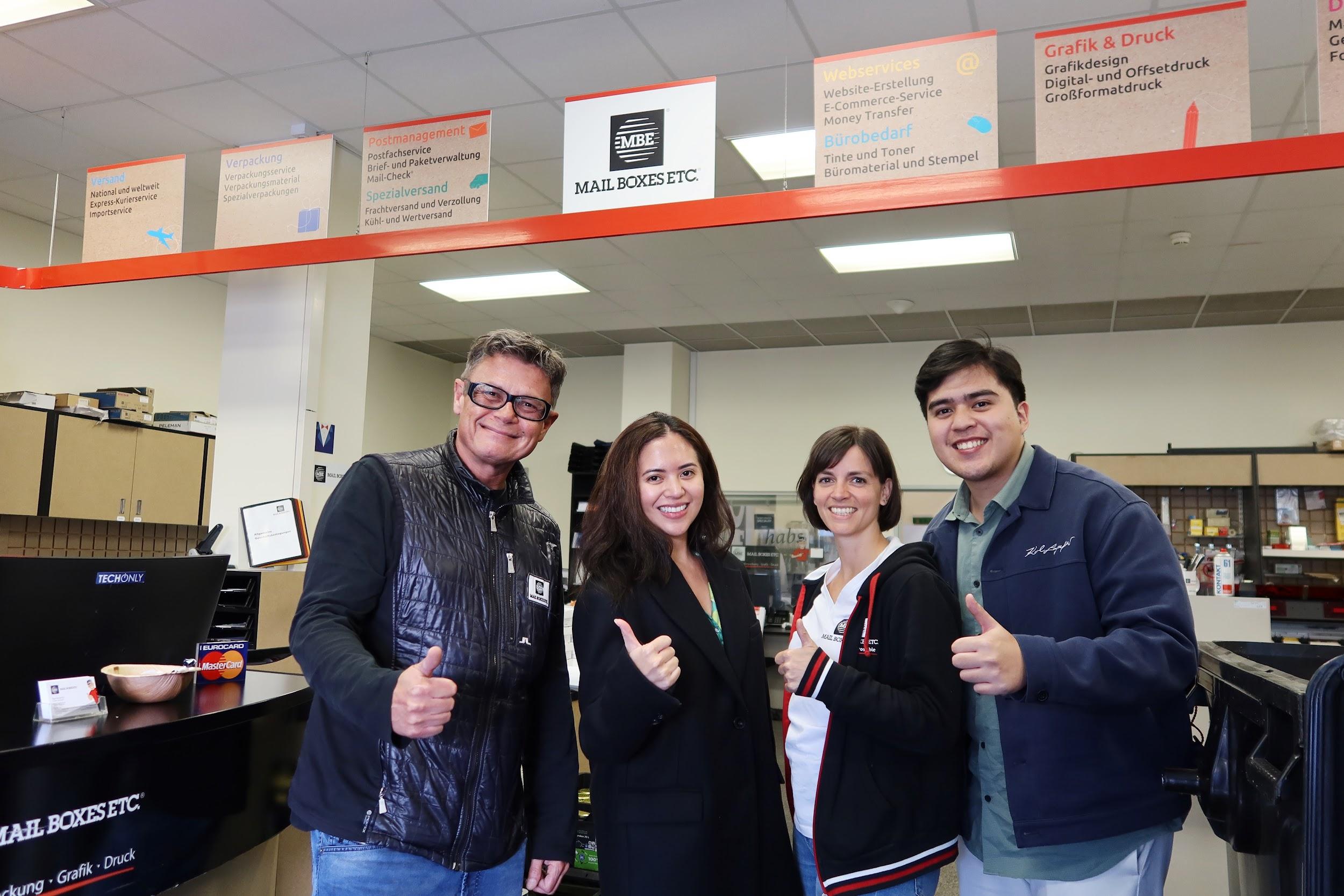 A delegation from MBE PH, led by Vice President for Marketing & Operations Chermaine Fulgencio (center left), undergoes training at an MBE center in Vienna, Austria.